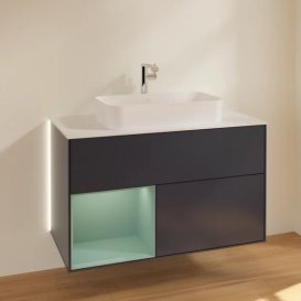 Тумба під раковину Villeroy & Boch Finion 100х50,1 см із підсвічуванням МДФ темно-синій матовий лак/скло біле матове G241GMHG