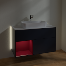 Тумба под раковину Villeroy & Boch Finion 100х50,1 см с подсветкой МДФ темно-синий матовый лак/стекло белое матовое G241HBHG