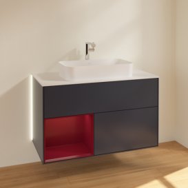 Тумба под раковину Villeroy & Boch Finion 100х50,1 см с подсветкой МДФ темно-синий матовый лак/стекло белое матовое G241HBHG