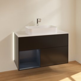 Тумба під раковину Villeroy & Boch Finion 100х50,1 см із підсвічуванням МДФ чорний матовий лак/скло біле матове G241HGPD