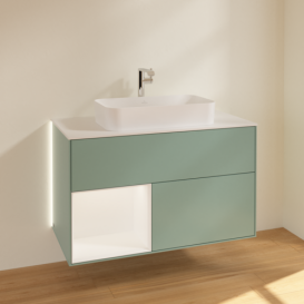 Тумба під раковину Villeroy & Boch Finion 100х50,1 см із підсвічуванням МДФ оливковий матовий лак/скло біле матове G241MTGM