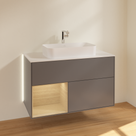 Тумба під раковину Villeroy & Boch Finion 100х50,1 см з підсвічуванням антрацит матовий лак/скло біле матове G241PCGK