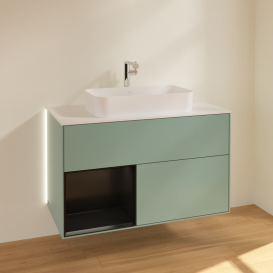 Тумба під раковину Villeroy & Boch Finion 100х50,1 см із підсвічуванням МДФ оливковий матовий лак/скло біле матове G241PDGM