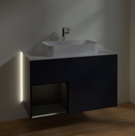 Тумба під раковину Villeroy & Boch Finion 100х50,1 см із підсвічуванням МДФ темно-синій матовий лак/скло біле матове G241PDHG