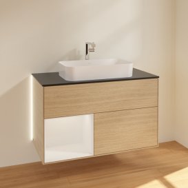 Тумба під раковину Villeroy & Boch Finion 100х50,1 см із підсвічуванням МДФ шпон дуба/скло чорне матове G242GFPC