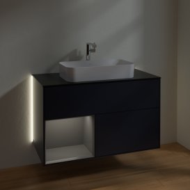 Тумба під раковину Villeroy & Boch Finion 100х50,1 см із підсвічуванням МДФ темно-синій матовий лак/скло чорне матове G242GKHG