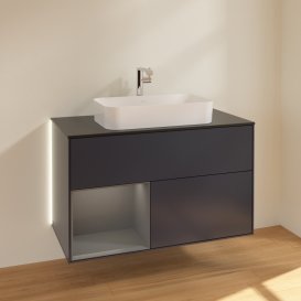 Тумба під раковину Villeroy & Boch Finion 100х50,1 см із підсвічуванням МДФ темно-синій матовий лак/скло чорне матове G242GKHG