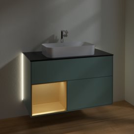 Тумба под раковину Villeroy & Boch Finion 100х50,1 см с подсветкой МДФ оливковый матовый лак/стекло черное матовое G242HFGM