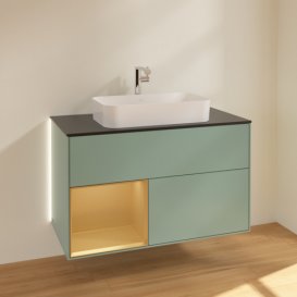 Тумба под раковину Villeroy & Boch Finion 100х50,1 см с подсветкой МДФ оливковый матовый лак/стекло черное матовое G242HFGM