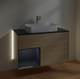 Тумба под раковину Villeroy & Boch Finion 100х50,1 см с подсветкой МДФ шпон дуба/стекло черное матовое G242HGPC