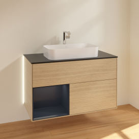 Тумба под раковину Villeroy & Boch Finion 100х50,1 см с подсветкой МДФ шпон дуба/стекло черное матовое G242HGPC