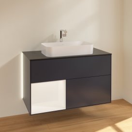 Тумба под раковину Villeroy & Boch Finion 100х50,1 см с подсветкой МДФ темно-синий матовый лак/стекло черное матовое G242MTHG