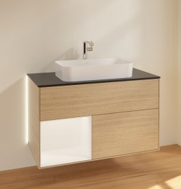 Тумба под раковину Villeroy & Boch Finion 100х50,1 см с подсветкой МДФ шпон дуба/стекло черное матовое G242MTPC