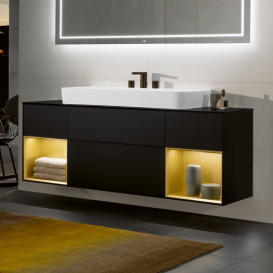 Тумба під раковину Villeroy & Boch Finion 160х50,1 см з підсвічуванням МДФ півонія матовий лак/скло біле матове F211GMHB