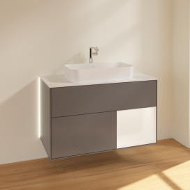 Тумба під раковину Villeroy & Boch Finion 100х50,1 см з підсвічуванням антрацит матовий лак/скло біле матове G251MTGK
