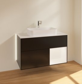 Тумба під раковину Villeroy & Boch Finion 100х50,1 см із підсвічуванням МДФ чорний матовий лак/скло біле матове G251MTPD