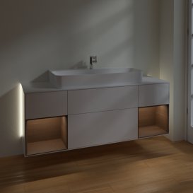 Тумба під раковину Villeroy & Boch Finion 160х50,1 см з підсвіткою МДФ білий глянцевий лак/скло біле матове G211GNGF