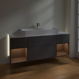 Тумба под раковину Villeroy & Boch Finion 160х50,1 см с подсветкой МДФ антрацит матовый лак/стекло белое матовое G211GNGK