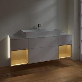 Тумба під раковину Villeroy & Boch Finion 160х50,1 см з підсвіткою МДФ білий глянцевий лак/скло біле матове G211HFGF