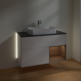 Тумба під раковину Villeroy & Boch Finion 100х50,1 см із підсвічуванням МДФ білий матовий лак/скло чорне матове G252GNMT