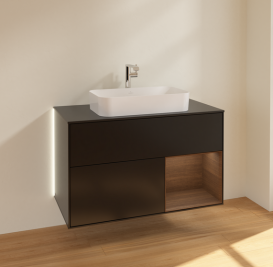 Тумба под раковину Villeroy & Boch Finion 100х50,1 см с подсветкой МДФ черный матовый лак/стекло черное матовое G252GNPD