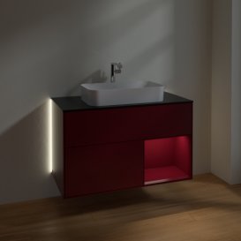 Тумба під раковину Villeroy & Boch Finion 100х50,1 см з підсвічуванням МДФ півонія матовий лак/скло чорне матове G252HBHB