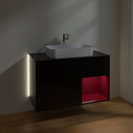 Тумба под раковину Villeroy & Boch Finion 100х50,1 см с подсветкой МДФ черный матовый лак/стекло черное матовое G252HBPD