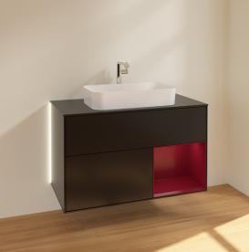 Тумба под раковину Villeroy & Boch Finion 100х50,1 см с подсветкой МДФ черный матовый лак/стекло черное матовое G252HBPD
