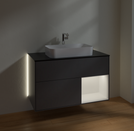 Тумба под раковину Villeroy & Boch Finion 100х50,1 см с подсветкой МДФ антрацит матовый лак/стекло черное матовое G252MTGK