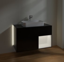 Тумба под раковину Villeroy & Boch Finion 100х50,1 см с подсветкой МДФ черный матовый лак/стекло черное матовое G252MTPD