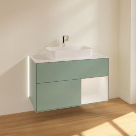 Тумба под раковину Villeroy & Boch Finion 100х50,1 см с подсветкой МДФ оливковый матовый лак/стекло белое матовое G251GFGM