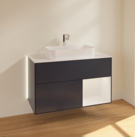 Тумба під раковину Villeroy & Boch Finion 100х50,1 см із підсвічуванням МДФ темно-синій матовий лак/скло біле матове G251GFHG