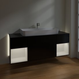 Тумба під раковину Villeroy & Boch Finion 160х50,1 см із підсвічуванням МДФ чорний матовий лак/скло чорне матове G212GFPD