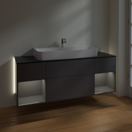 Тумба під раковину Villeroy & Boch Finion 160х50,1 см із підсвічуванням МДФ антрацит матовий лак/скло чорне матове G212GKGK