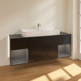 Тумба під раковину Villeroy & Boch Finion 160х50,1 см із підсвічуванням МДФ чорний матовий лак/скло чорне матове G212GKPD