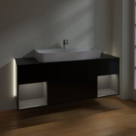 Тумба під раковину Villeroy & Boch Finion 160х50,1 см із підсвічуванням МДФ чорний матовий лак/скло чорне матове G212GKPD
