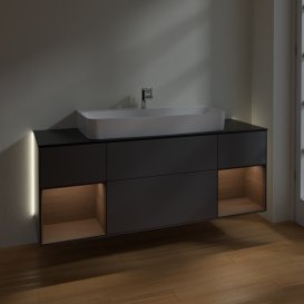Тумба під раковину Villeroy & Boch Finion 160х50,1 см із підсвічуванням МДФ антрацит матовий лак/скло чорне матове G212GNGK