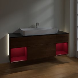 Тумба під раковину Villeroy & Boch Finion 160х50,1 см із підсвічуванням МДФ шпон волоського горіха/скло чорне матове G212HBGN