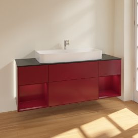 Тумба під раковину Villeroy & Boch Finion 160х50,1 см з підсвічуванням МДФ півонія матовий лак/скло чорне матове G212HBHB