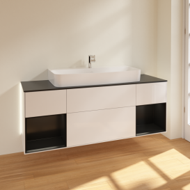 Тумба під раковину Villeroy & Boch Finion 160х50,1 см з підсвічуванням МДФ білий глянцевий лак/скло чорне матове G212PDGF