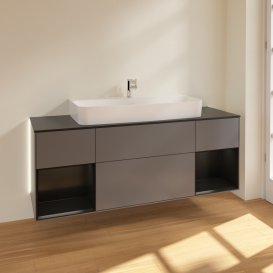 Тумба под раковину Villeroy & Boch Finion 160х50,1 см с подсветкой МДФ антрацит матовый лак/стекло черное матовое G212PDGK