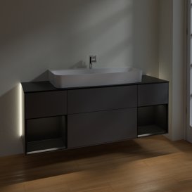 Тумба под раковину Villeroy & Boch Finion 160х50,1 см с подсветкой МДФ антрацит матовый лак/стекло черное матовое G212PDGK