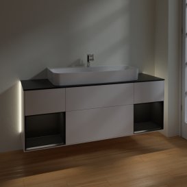 Тумба під раковину Villeroy & Boch Finion 160х50,1 см із підсвічуванням МДФ білий матовий лак/скло чорне матове G212PDMT