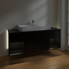 Тумба под раковину Villeroy & Boch Finion 160х50,1 см с подсветкой МДФ черный матовый лак/стекло черное матовое G212PDPD