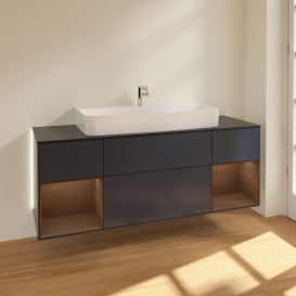 Тумба под раковину Villeroy & Boch Finion 160х50,1 см с подсветкой МДФ темно-синий матовый лак/стекло черное матовое G212GNHG