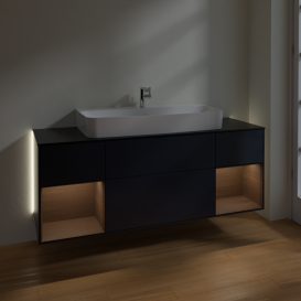 Тумба под раковину Villeroy & Boch Finion 160х50,1 см с подсветкой МДФ темно-синий матовый лак/стекло черное матовое G212GNHG