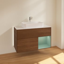  	Тумба під раковину Villeroy & Boch Finion 100х50,1 см із підсвічуванням МДФ шпон волоського горіха/скло біле матове G251GMGN