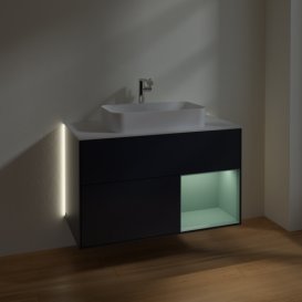  	Тумба под раковину Villeroy & Boch Finion 100х50,1 см с подсветкой МДФ темно-синий матовый лак/стекло белое матовое G251GMHG