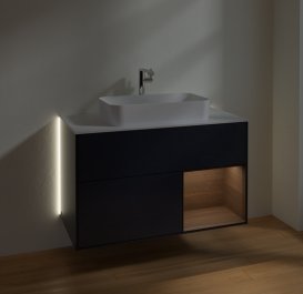 Тумба під раковину Villeroy & Boch Finion 100х50,1 см із підсвічуванням МДФ темно-синій матовий лак/скло біле матове G251GNHG