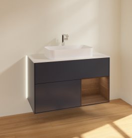 Тумба під раковину Villeroy & Boch Finion 100х50,1 см із підсвічуванням МДФ темно-синій матовий лак/скло біле матове G251GNHG